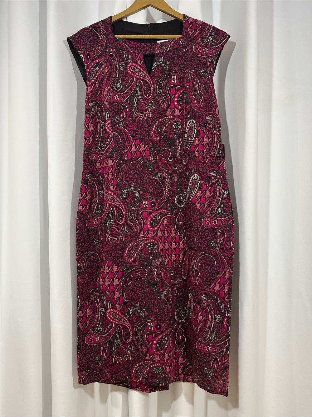 NWT New York & Company Paisley Sheath Dress XL Pink Black Stretch Lined Career